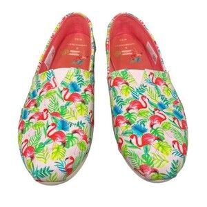 Toms Alpargata Shoes 9.5 Pink Pearl Paper Source Flamingos Slip On Athleisure